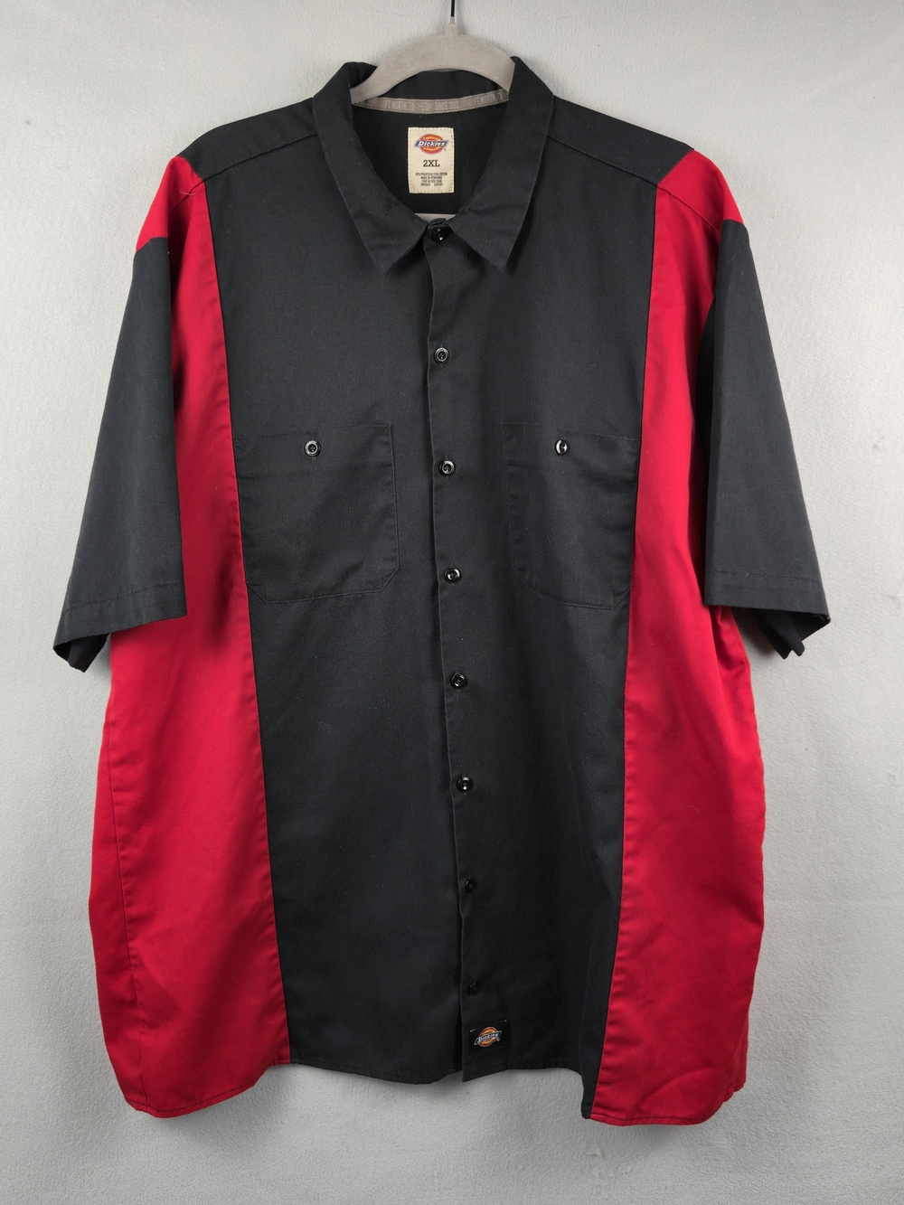 Dickies Mens 2XL Mechanic Shirt Black Red Colorblock Retro Workwear